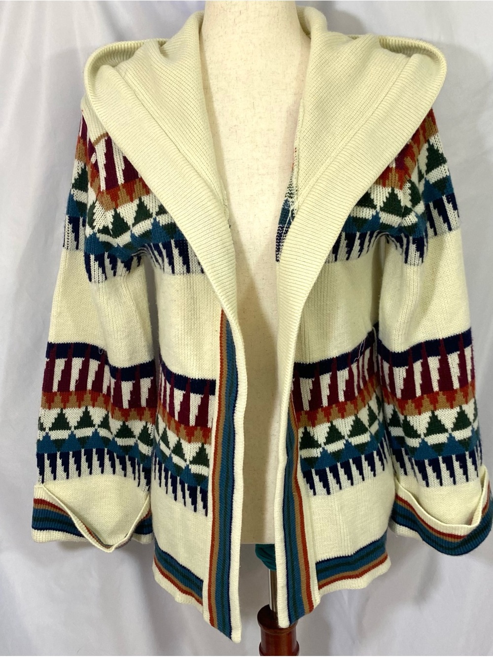 Vintage 80’s Daddy’s Money Cream Hooded Cardigan Sweater Medium Large